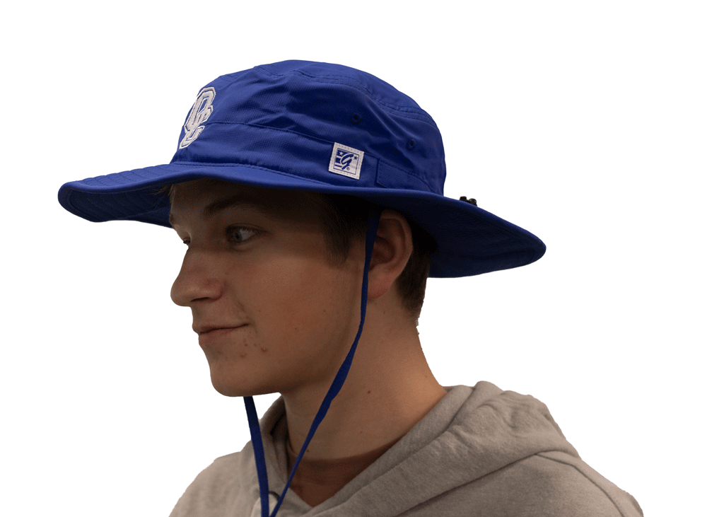 Royal blue bucket hat with white OC symbol.