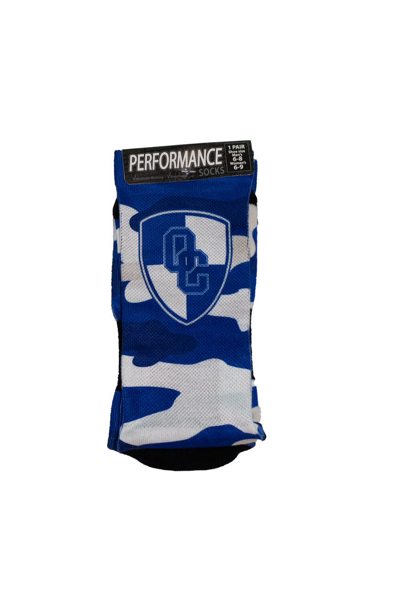 Royal/White Camo Socks with Shield Logo