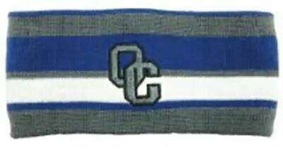 Striped Winter Headband. Gray OC log in middle