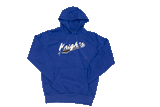 Blue Sweatshirt with strings. Cursive Knights across middle