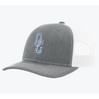 Heather grey snapback hat with white mesh back and a blue and white OC symbol.