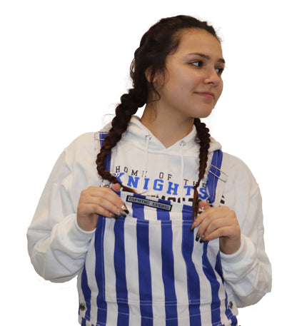 Royal blue and white striped overalls