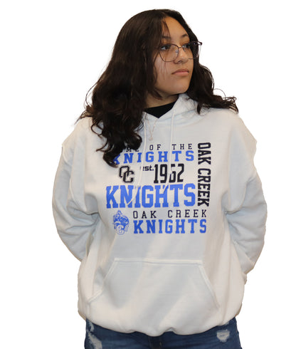 White hooded Sweatshirt with knights and shield