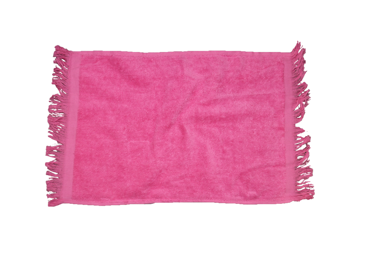 Pink towel with fringes at both end