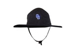 Black bucket hat with an embroidered blue and white OC logo on front of hat.